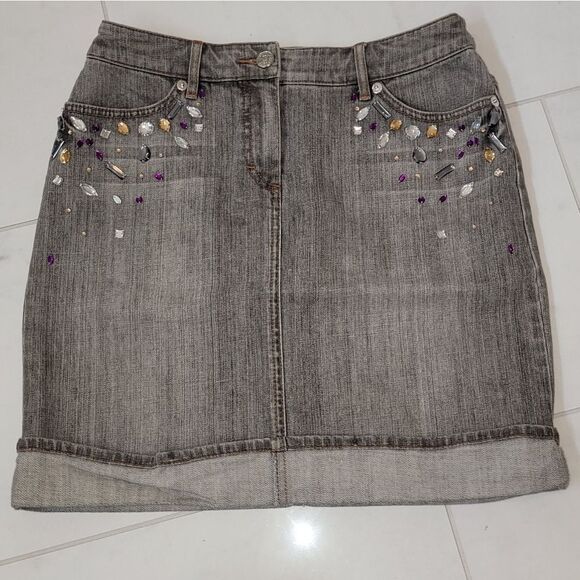 Escada Sport Embellished Gray Denim Skirt Nwot Size 36 US 6 - Picture 4 of 14